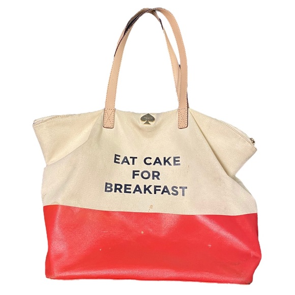 kate spade Handbags - Kate Spade Eat Cake For Breakfast Zip Red Tan Bag